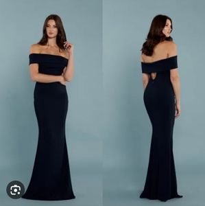 Katie May Navy Off-Shoulder Gown